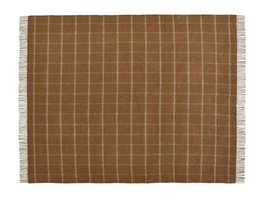 Plaid Visgraat Geblokt Camel/Chocolade - Country Side Collection - Merino Lamswol - 140x185 - Bronte by Moon Scotland