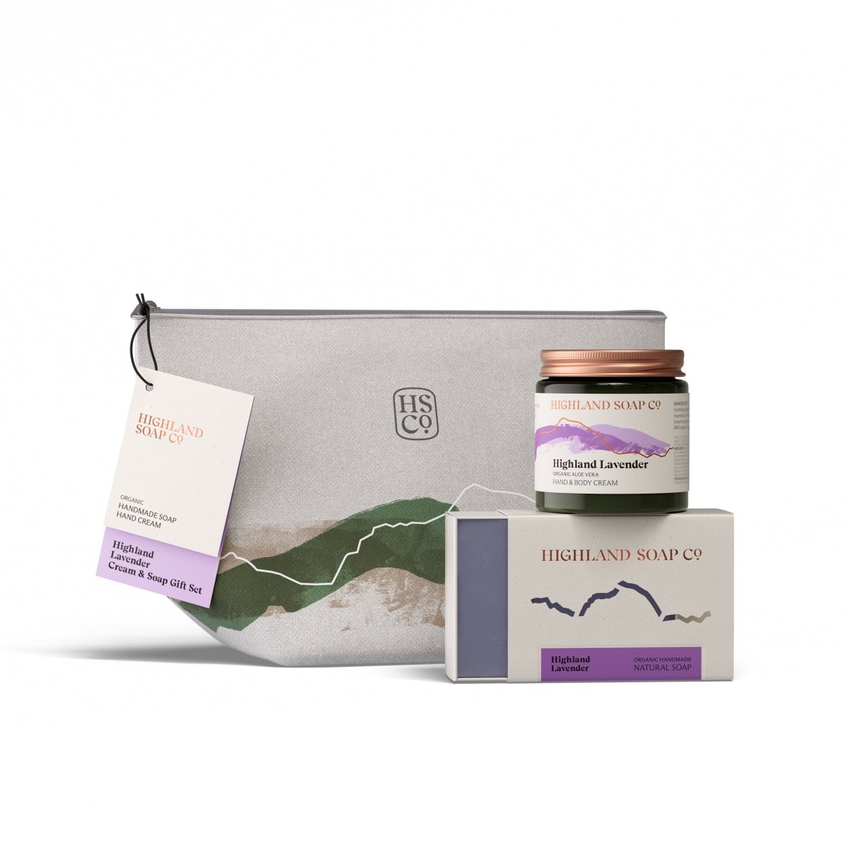 Mood Company - Cadeauset Zeep & Crème – Zeep, Bodycrème & Toilettas - Highland Lavender - Highland Soap Company -