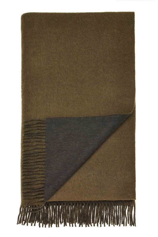 Plaid Double Face Camel/Chocolade - Country Side Collection - Merino Lamswol - 140x185 - Bronte by Moon Scotland