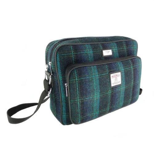 Messengerbag Bowmont Blauw met Turquoise Ruit - 28x40x16 - Harris Tweed - Glen Appin of Scotland by MoodCompanyNL