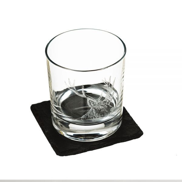 Mood_Company Whiskyglas Edelhert met leistenen onderzetter