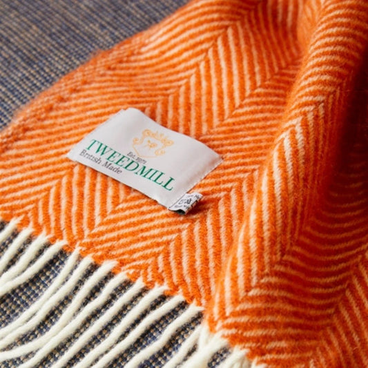 Plaid Visgraat Kaneel Oranje-Rood (Cinnamon) - 150x183 - Nieuw Wol - Tweedmill UK by MoodCompanyNL