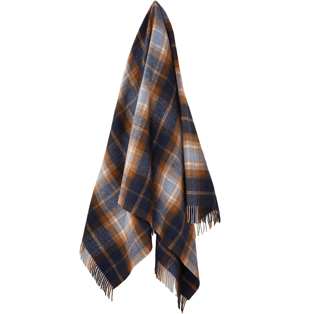 Plaid Winterton Merino Blauw - Merino Lamswol - 140x185 - Bronte by Moon Scotland by MoodCompanyNL