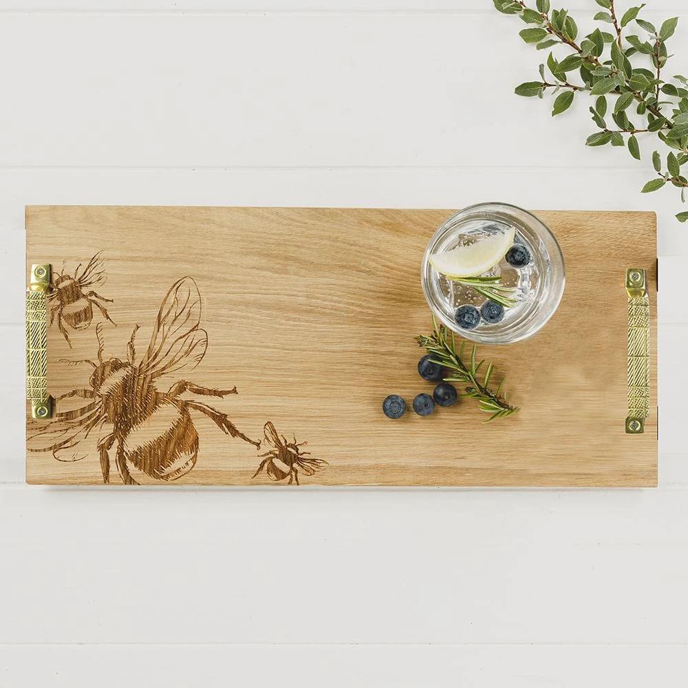 Serveerplank Bijen met Goudkleurige Handvatten - 45x20 - Schots Eikenhout - Scottish Made by MoodCompanyNL