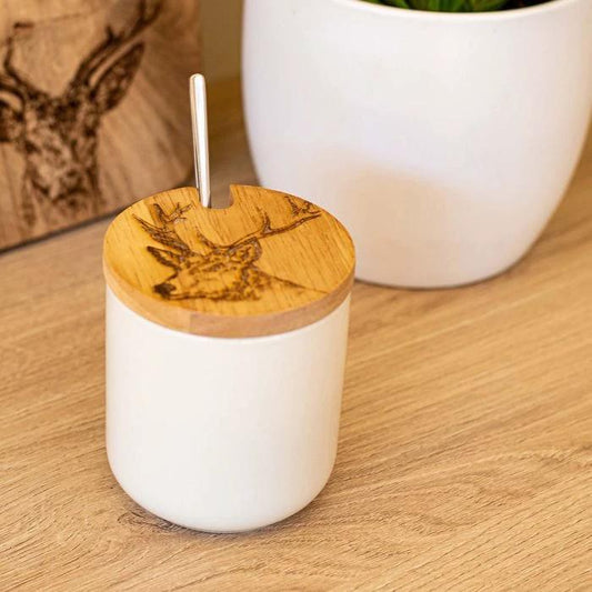 Suiker- of jampot met lepel Edelhert - 9x8 - Scottish Made by MoodCompanyNL