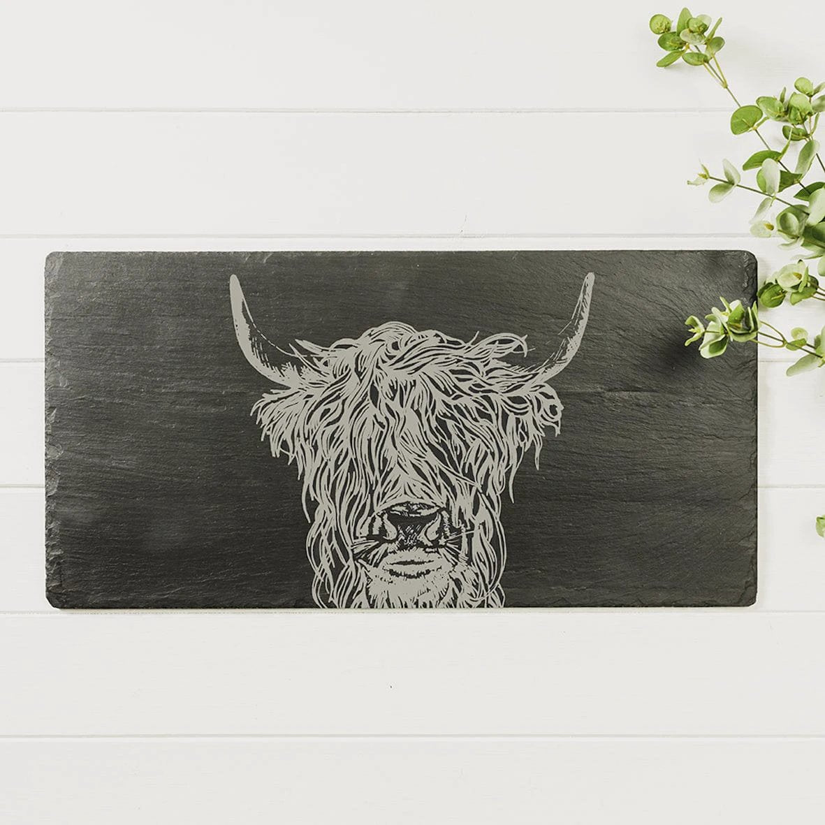 Tafelloper Schotse hooglander - Gegraveerd - 50x25 - Leisteen - Just Slate Company Scotland by MoodCompanyNL