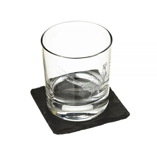 MoodCompanyNL - Whiskyglas Gegraveerd met Fazant en leistenen onderzetter - Just Slate Company Scotland - 5060426288500