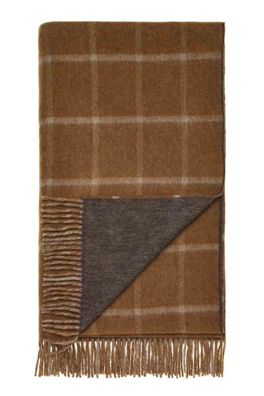 Plaid Visgraat Geblokt Camel/Chocolade - Country Side Collection - Merino Lamswol - 140x185 - Bronte by Moon Scotland