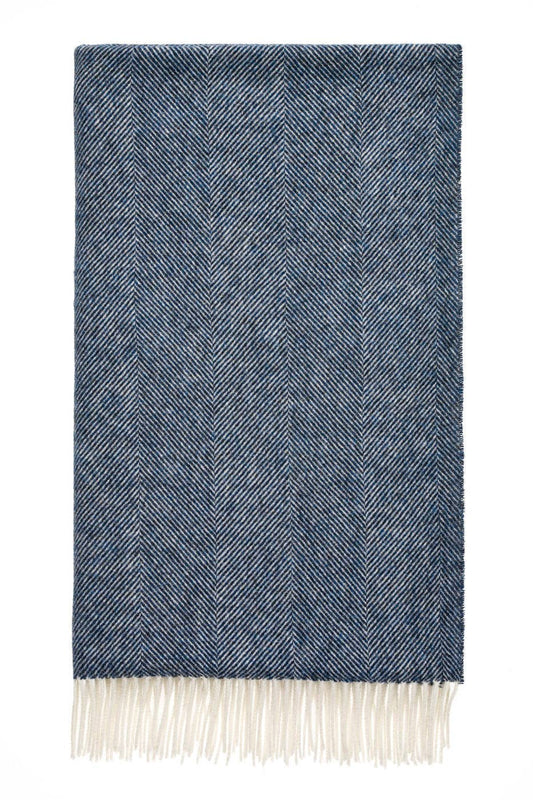 Herringbone Dark Blue Throw - Pure New Wool - 140x185 - Bronte by Moon Scotland