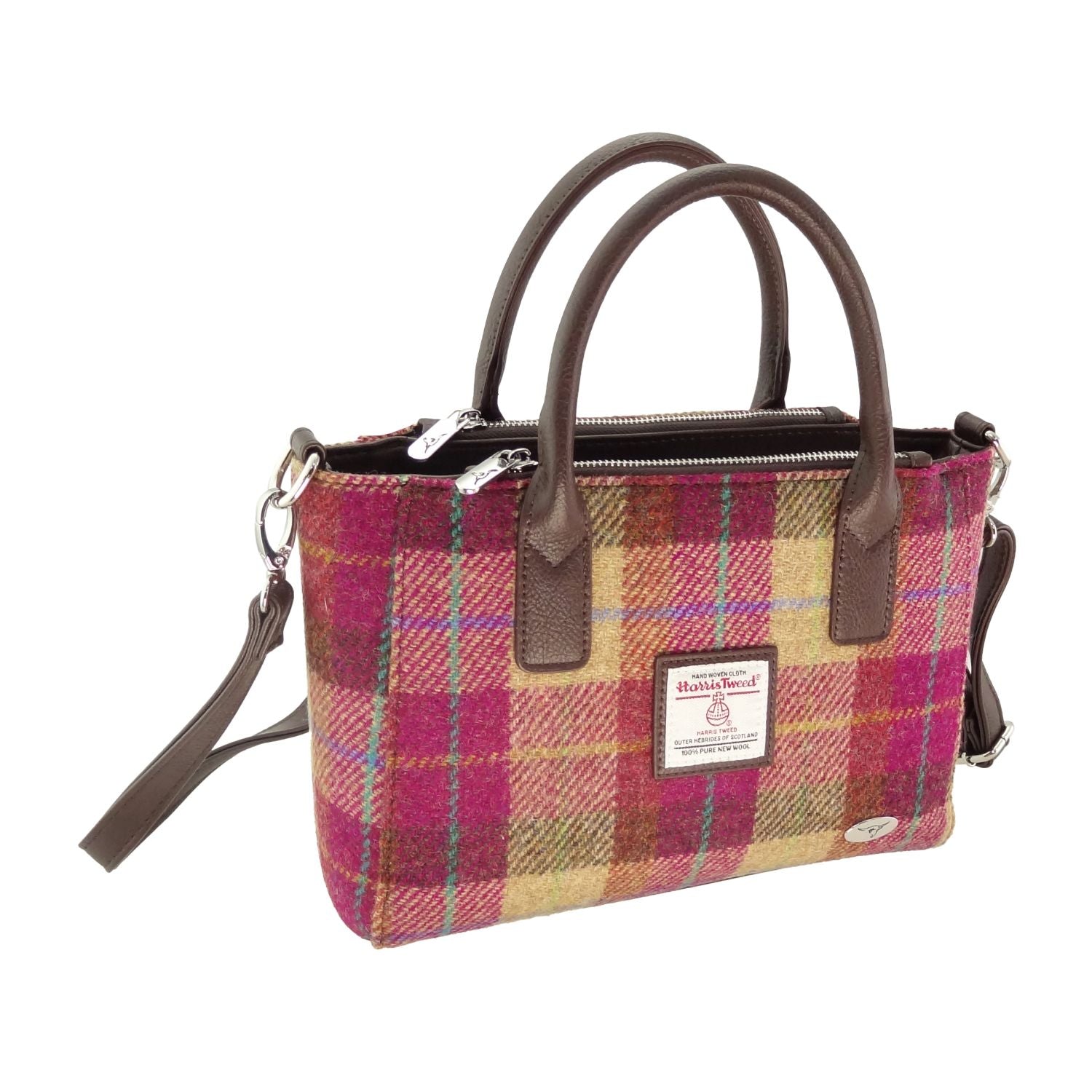 Handtas Brora Burgundy & Sand - Ritssluiting - Draagband - Harris Tweed - Glen Appin of Scotland by MoodCompanyNL