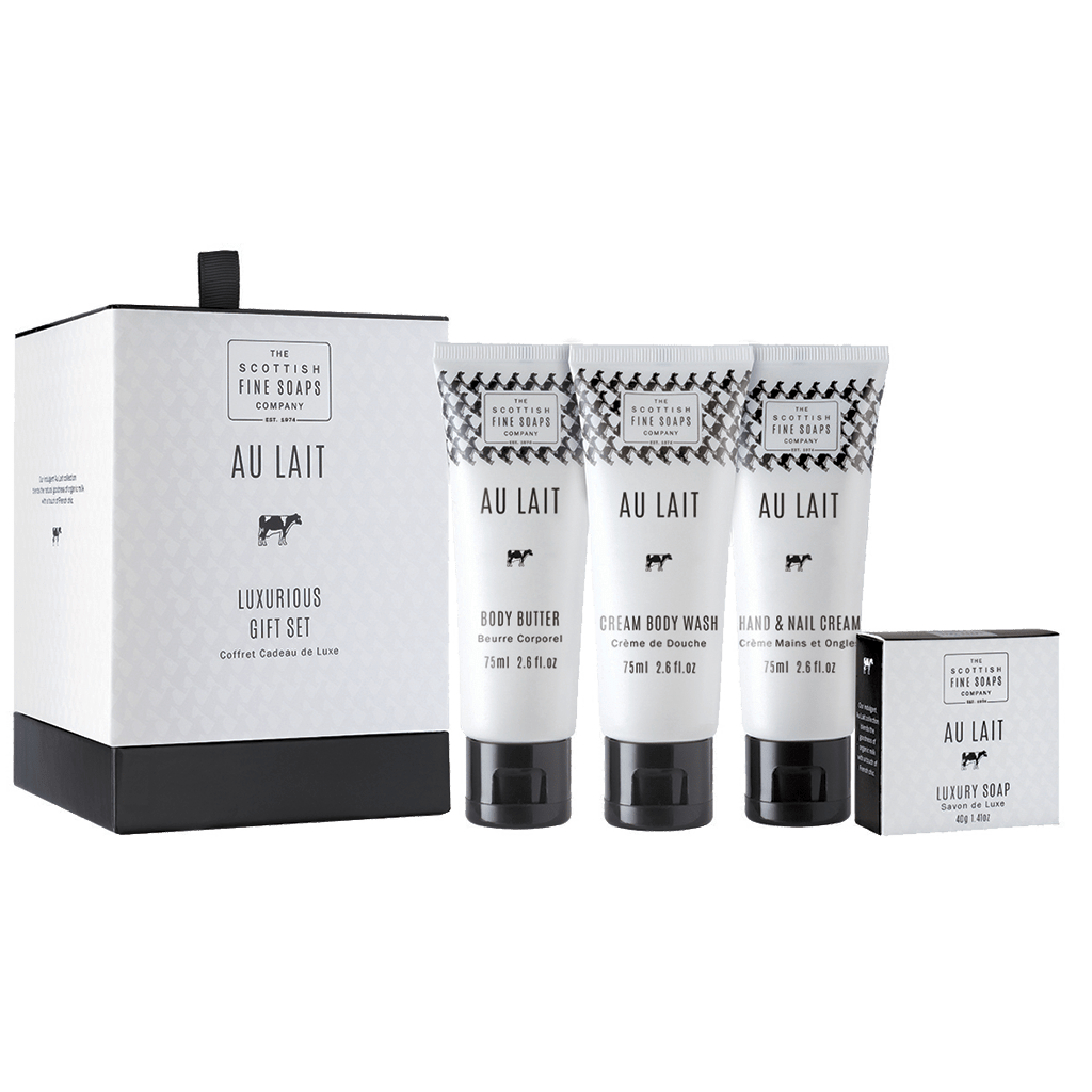 MoodCompanyNL - Au Lait Luxurious Gift Set 3x75ml Tubes, 1x40g Soap, Drum - 5016365016193
