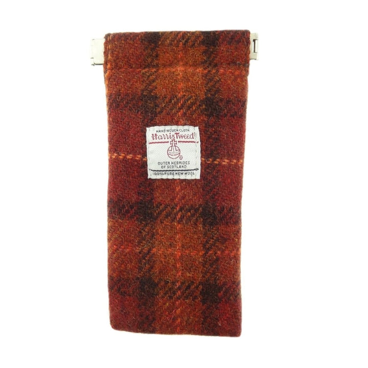 MoodCompanyNL - Brillenetui Bruin met Oranje Ruit - Harris Tweed - Metalen Clip - Glen Appin of Scotland - 5060959020738