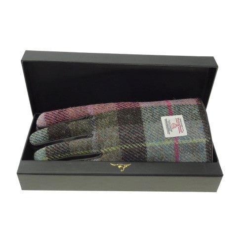 MoodCompanyNL - Dames Handschoenen Gedempt Groen en Paars met bruin leer - Harris Tweed - Glen Appin of Scotland - 506135010476