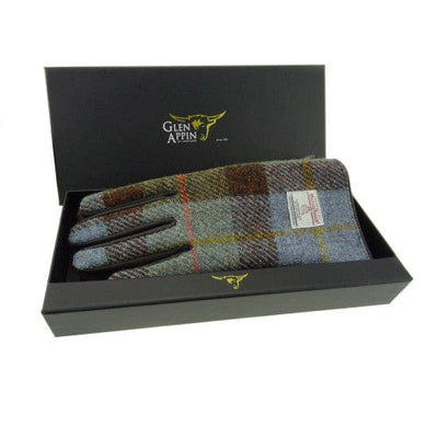 Dames Handschoenen MacLeod met Bruin Leer - Harris Tweed - Glen Appin of Scotland