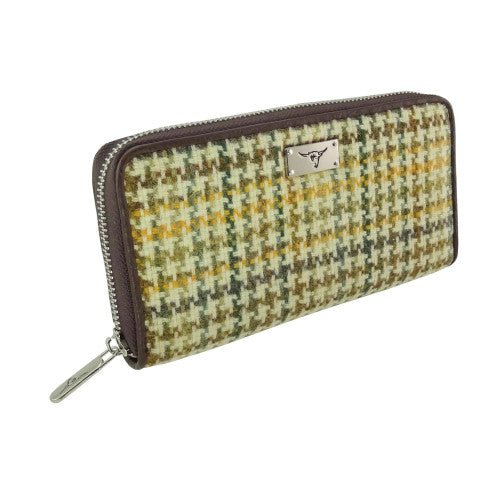 Mood Company - Dames Portemonnee Staffa Geel, groen, bruin dogtooth - Harris Tweed - muntvak met rits - Glen Appin of Scotland - 5061035012944