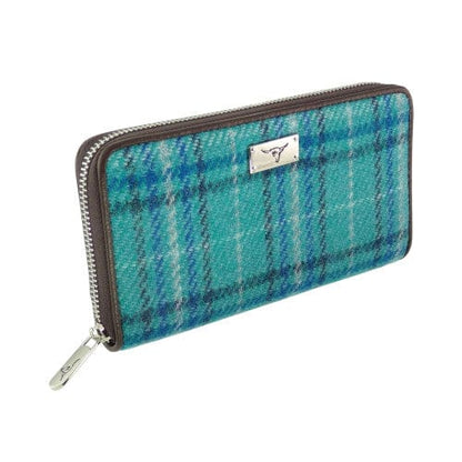 MoodCompanyNL - Dames Portemonnee Staffa Groen en Blauw Tartan - Harris Tweed - muntvak met rits - Glen Appin of Scotland - 5061035012012