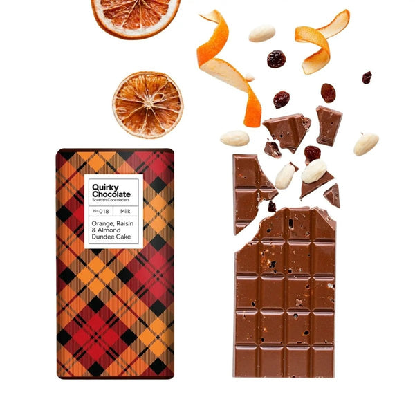 Mood Company - Dundee Cake Chocolate Bar – Melkchocolade met Dundee Cake Smaak – Quirky Chocolate - 5060250701268