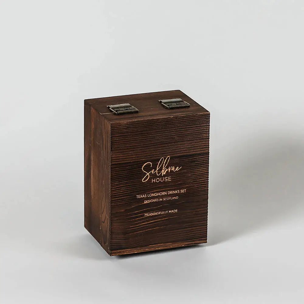 Mood Company - Geschenkset Texas Longhorn met Whiskyglas, Whiskystenen en Onderzetter - Just Slate Company Scotland - 5061040751005
