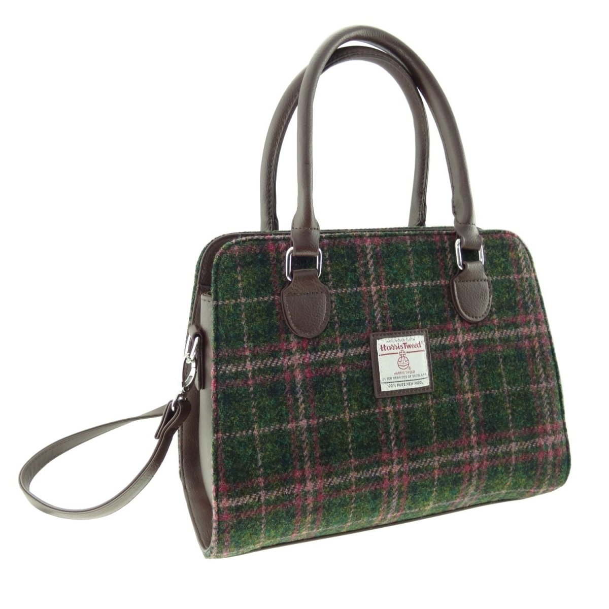 Mood Company - Handtas Findhorn Groen en Roze (Plum) - Stevig - Draagband - Harris Tweed - Glen Appin of Scotland - 5060631376313