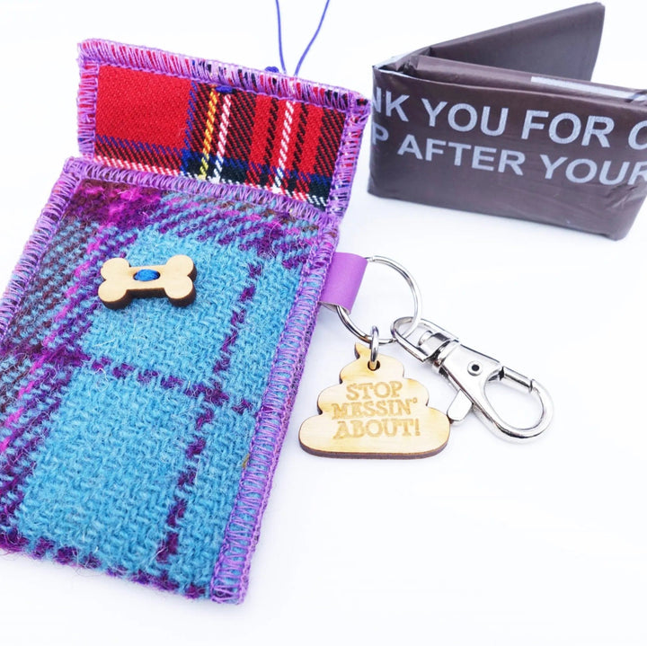 MoodCompanyNL - Harris Tweed Houder voor hondenpoep zakjes Groenblauw - 6095634225282