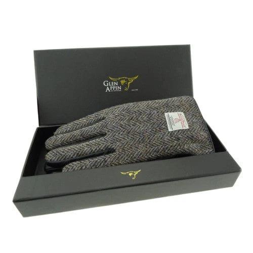 Heren Handschoenen Heide gemêleerd met Zwart Leer - Harris Tweed - Glen Appin of Scotland by MoodCompanyNL