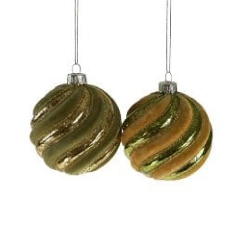 Mood Company - Kerstballen glas met Fluweel - Groen/Goud - Set van 2 - 8 cm - Werner Voss - 4030673535406