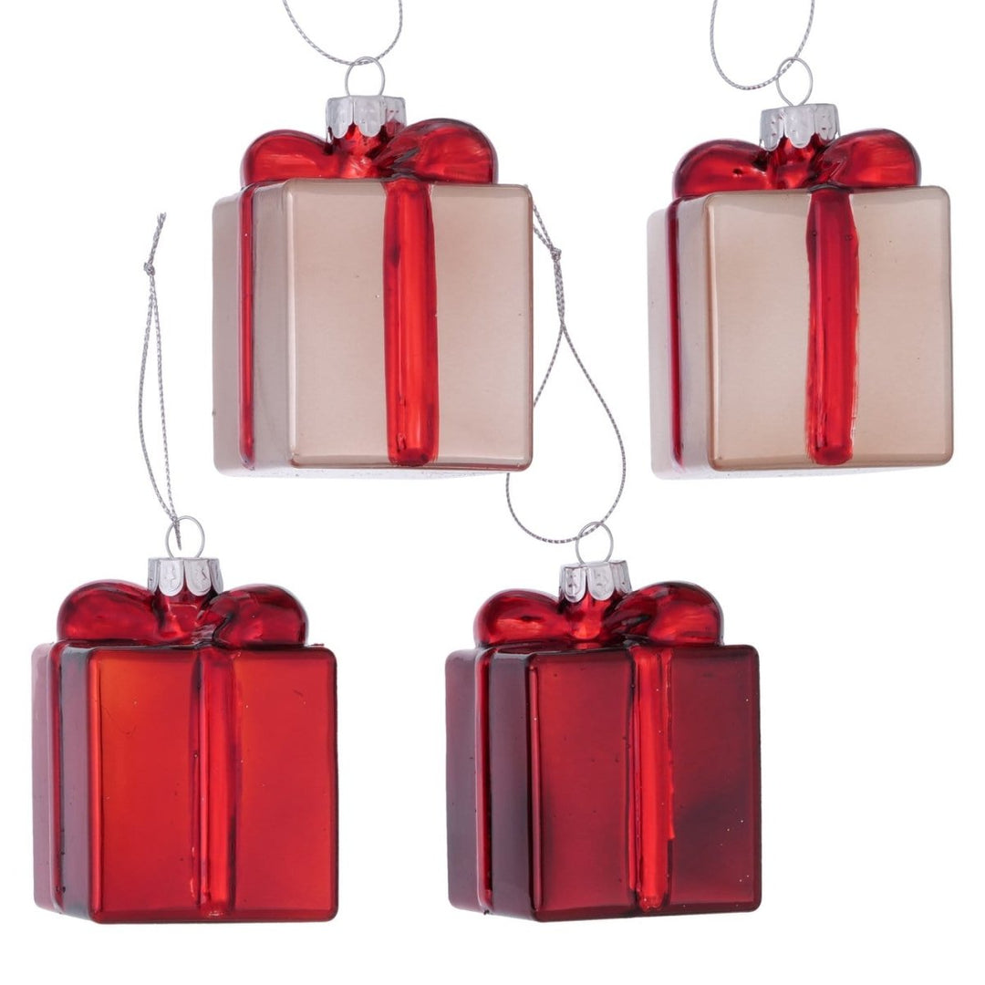 MoodCompanyNL - Kerstboom hanger cedeautje rood en roze - set van 4 - 8 cm hoog - 