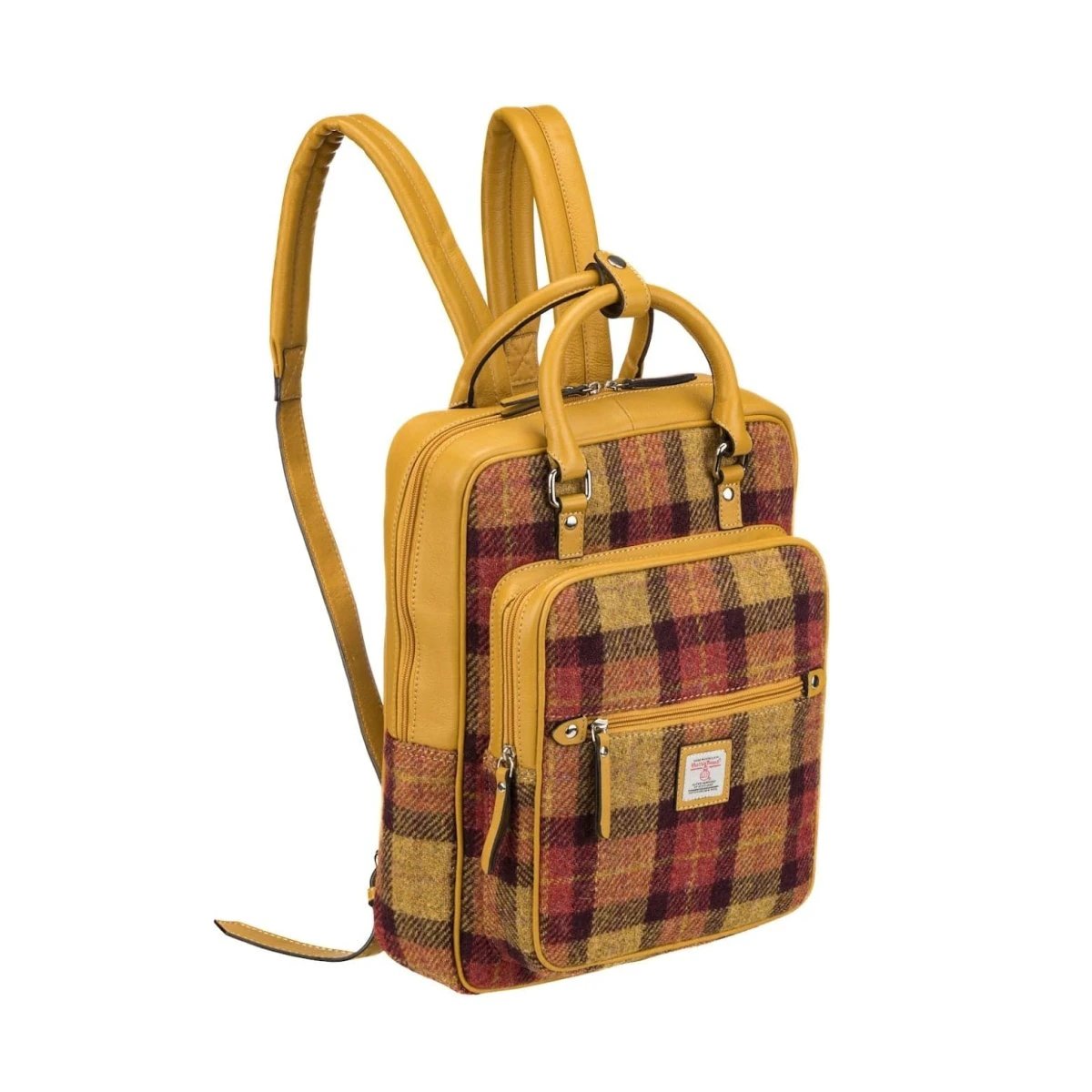 Large Rugzak Geel-Rood Tartan & Leer | Das Impex by MoodCompanyNL