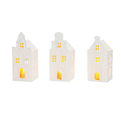 Lichthuisje wit - porselein - 3 stuks - (B/H/D) 7x16x7cm - Wurm by MoodCompanyNL