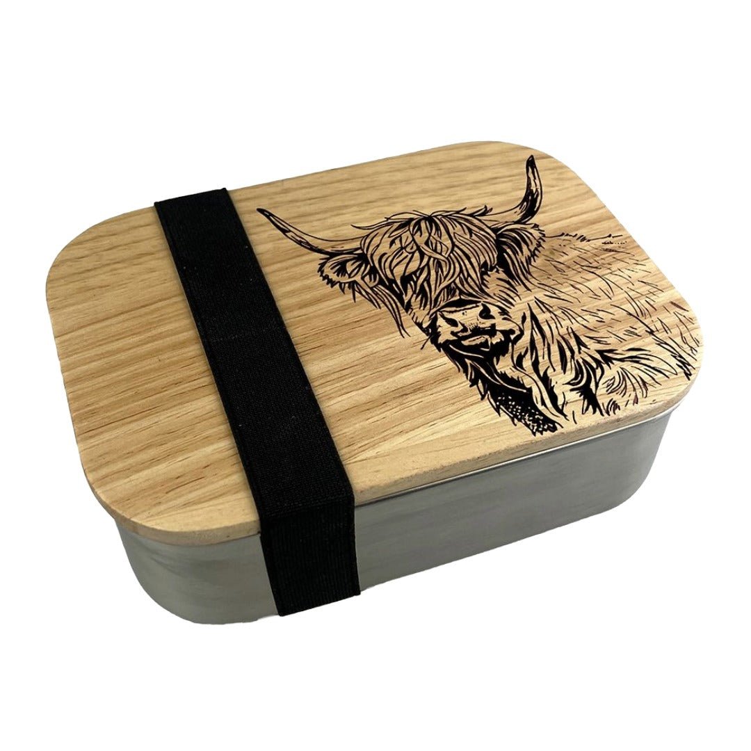 Mood Company - Lunchbox RVS met Eikenhouten Deksel – Schotse Hooglander - 5061040755324