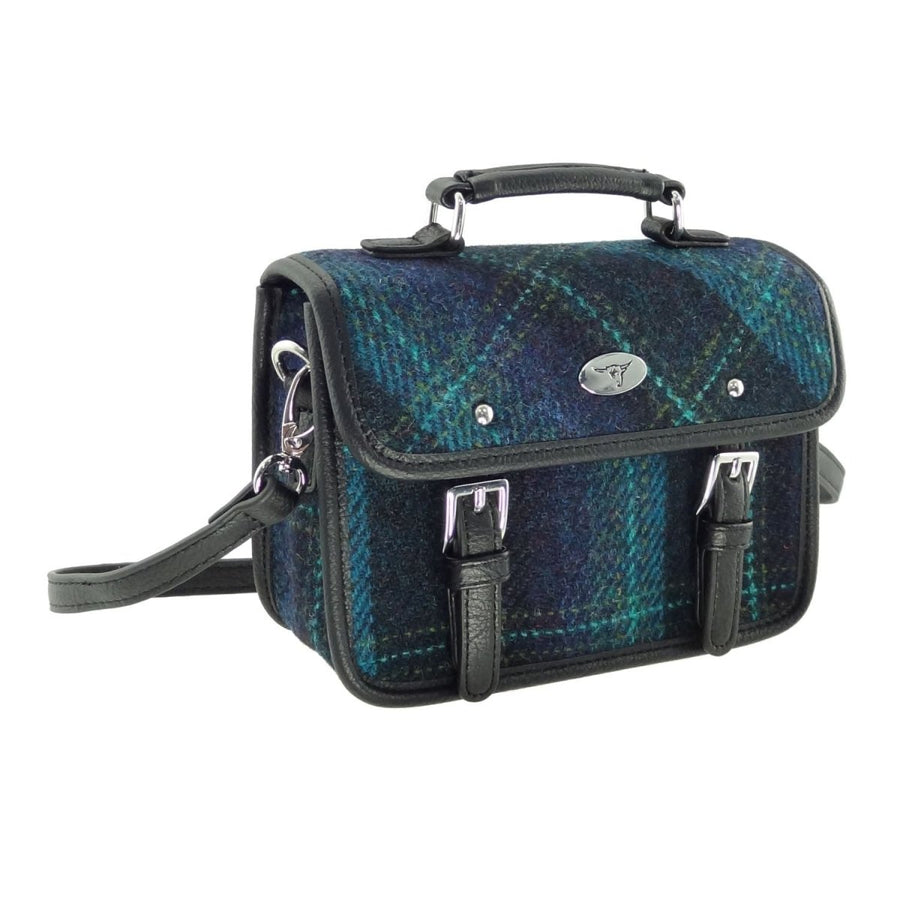 Mood Company - Mini Tas Harris Bervie Blauw met Turquoise Tartan - 15x20x7,5 - Harris Tweed - Glen Appin of Scotland - 5060959021001