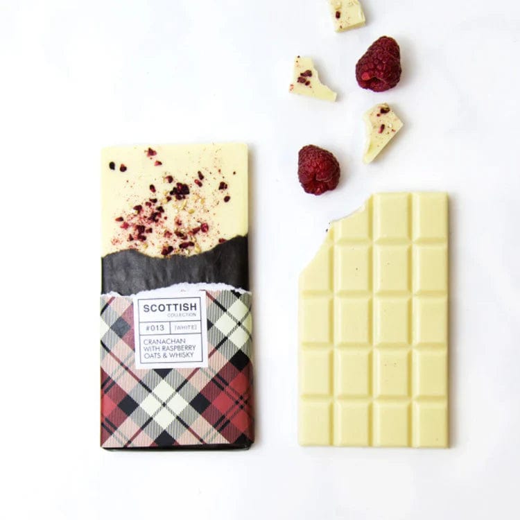 Mood_Company Chocoladereep Cranachan witte chocolade met frambozen, whisky en haver - 100 gram - Handmade in Scotland