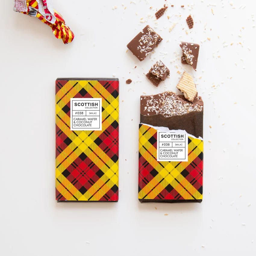 Mood_Company Chocoladereep met Karamelwafel en Geroosterde Kokosnoot - 100 gram - Handmade in Scotland