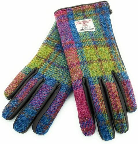 Mood_Company Harris Tweed Dames Handschoenen Multi Colour met Zwart Leer