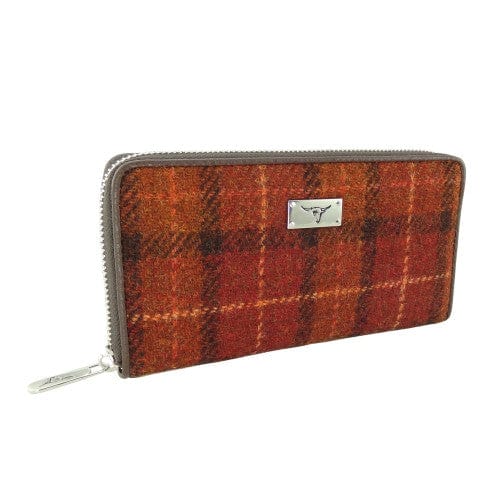 Mood_Company Harris Tweed Dames Portemonnee Staffa Roest Bruin-Rood met Oranje Ruit