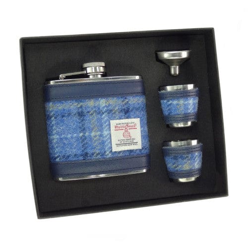 Mood_Company Jachtfles Licht blauw Tartan - 4 bekertjes - Harris Tweed - Glen Appin of Scotland