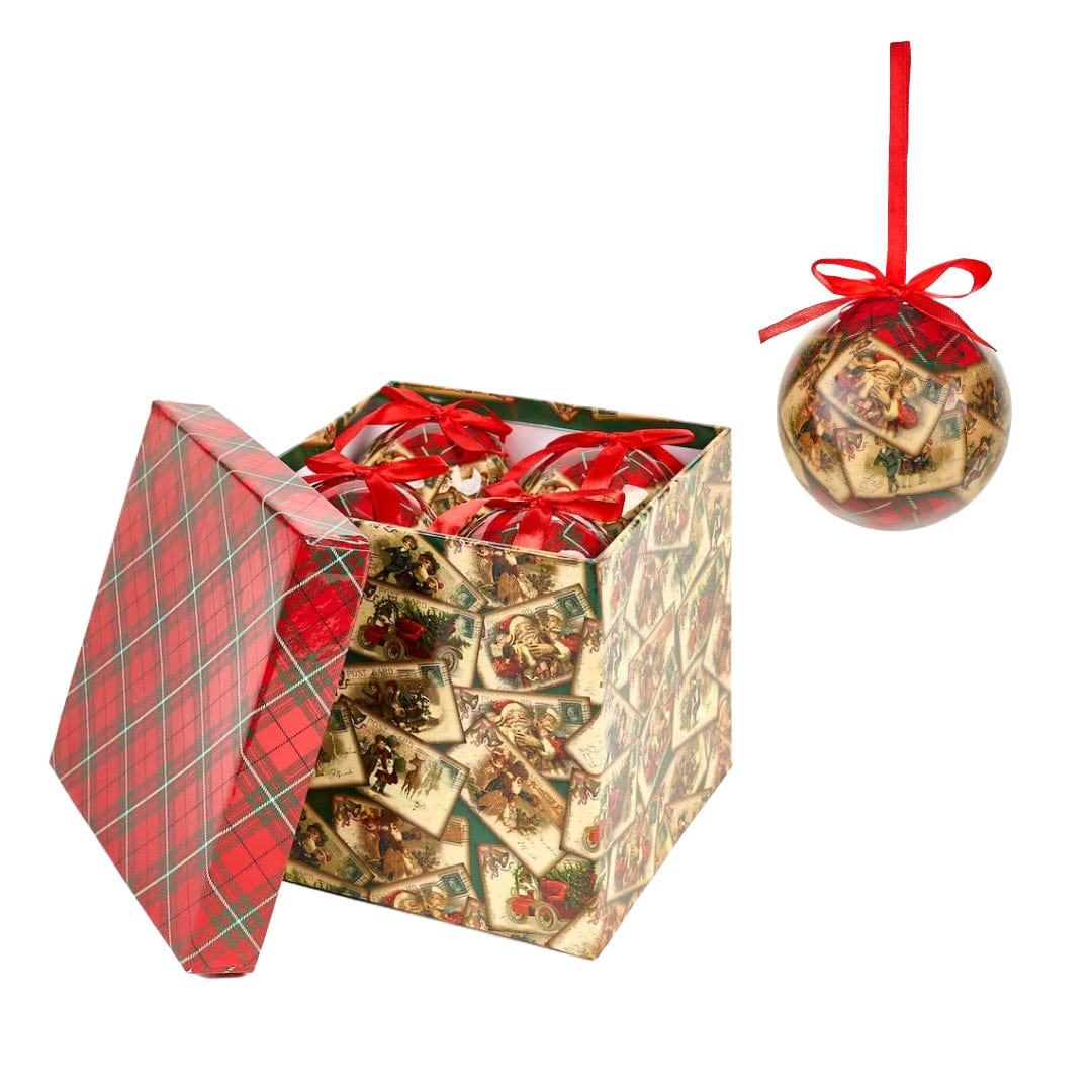 Mood_Company kerstballen in tartan opbergdoos - 7,5 cm - 8 stuks