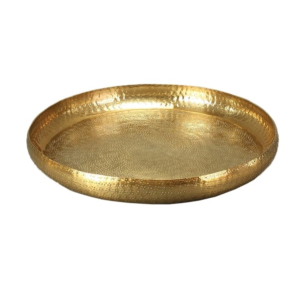 Mood_Company Schaal rond goud - Hammered met Rand - Aluminium - 43 cm - Werner Voss