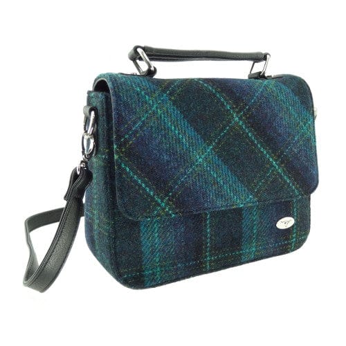 Mood_Company Schoudertas Thurso Blauw met Turquoise ruit  - 23x24x9 - Harris Tweed - Glen Appin of Scotland