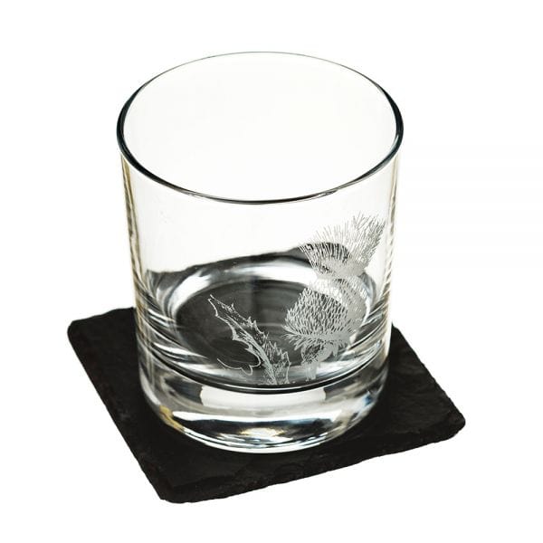Mood_Company Whiskyglas Distel met leistenen onderzetter