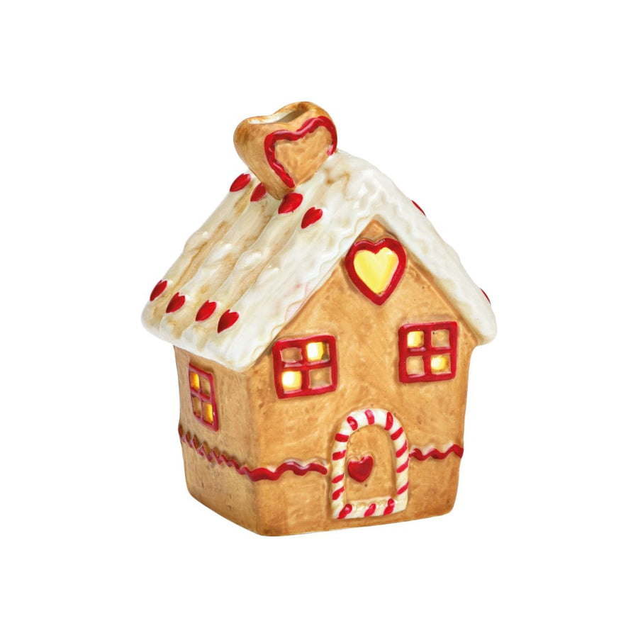 Mood Company - Peperkoekhuisje voor LED Theelichtjes - Porselein - Bruin - 7 x 10 x 6 cm - 4007698620875