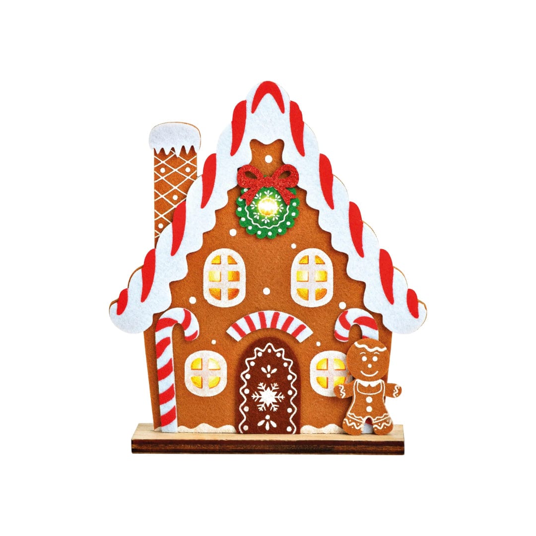 MoodCompanyNL - Peperkoekhuisstandaard vilt bruin met LED, Hoogte 17 cm - 4007698607456