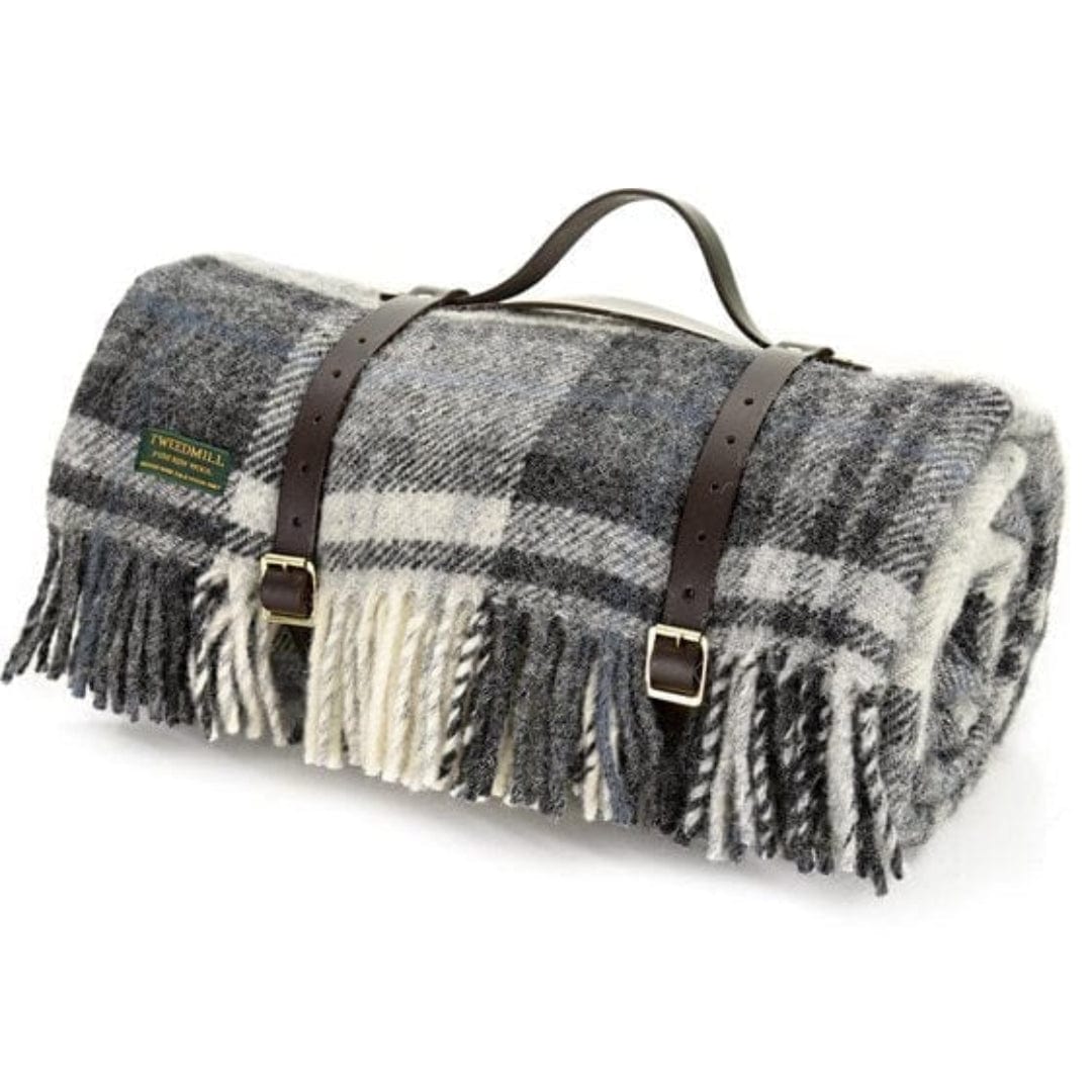MoodCompanyNL - Picknickkleed Polo Cottage Grijs Zwart - Wol - Leren Draagset - Waterdicht - 145x183cm - Tweedmill - 5060445891774