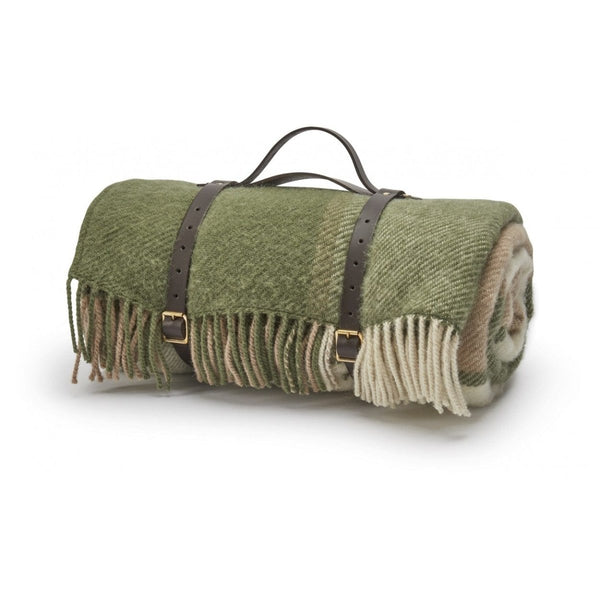 MoodCompanyNL - Picknickkleed Polo Geblokt Groen - Wol - Leren Draagset - Waterdicht - 145x183cm - Tweedmill - 5060958300343