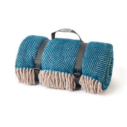 Mood Company - Picknickkleed Polo Teal and Hazel - Wol - Waterdicht - 150x183cm - Tweedmill - 5060958307120