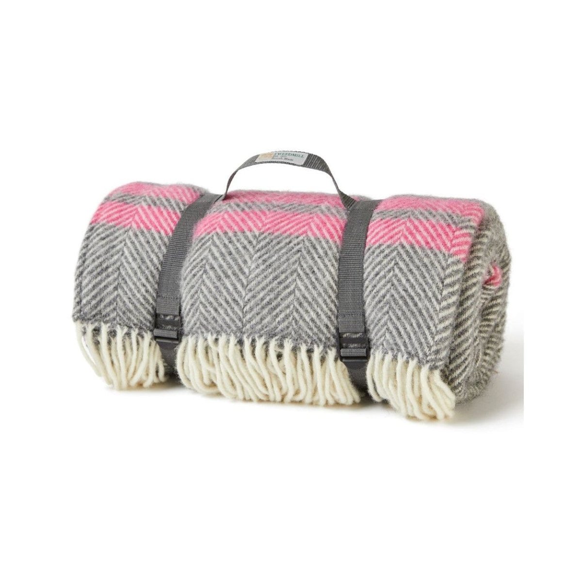 MoodCompanyNL - Picknickkleed Polo Visgraat Grijs met Roze strepen - Wol - Waterdicht - 145x183cm - Tweedmill - 5060958301067