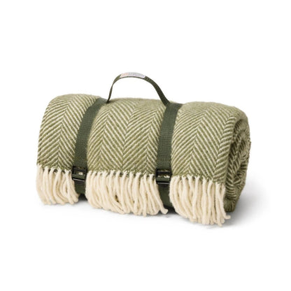 Picknickkleed Polo Visgraat Olive - Wol - Waterdicht - 150x183cm - Tweedmill by MoodCompanyNL