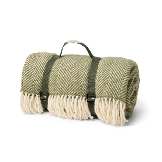 Mood Company - Picknickkleed Polo Visgraat Olive - Wol - Waterdicht - 150x183cm - Tweedmill - 5060958307731