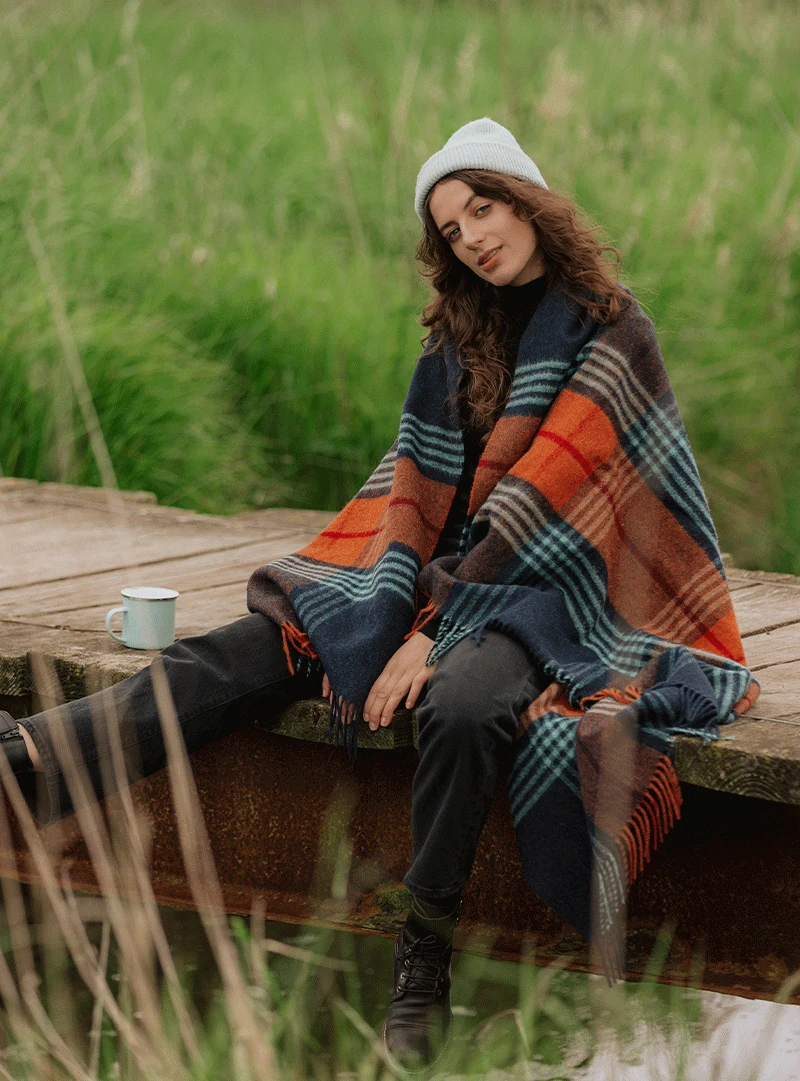 Plaid Tenby Blauw - Shetland Lamswol - 140x185 - Bronte by Moon Scotland by MoodCompanyNL