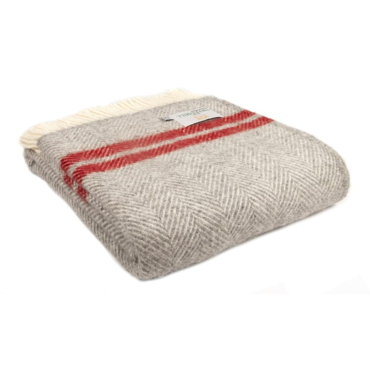 MoodCompanyNL - Plaid Visgraat 2 streep Grijs en Rood - 150x183 - Nieuw Wol - Tweedmill UK - 5060067709259